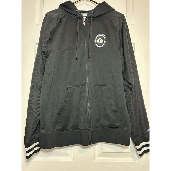 QuickSilver Jacket Mens L Black Full Zip Logo Fleece Sweatshirt Hoodie - Picture 1 of 8